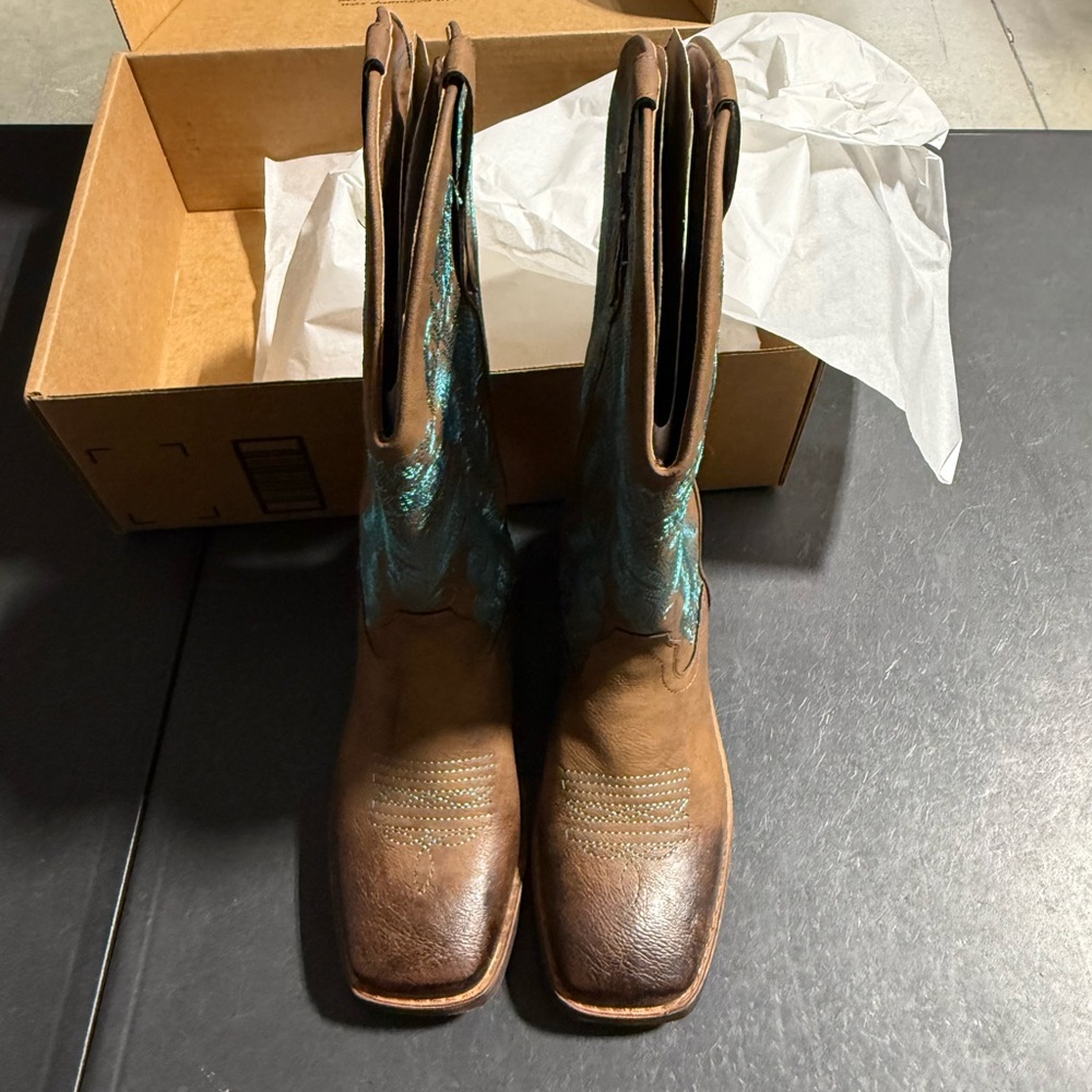Brown and Teal Western Boots